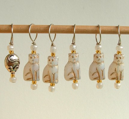 White Cat Stitch Markers--Set of Six
